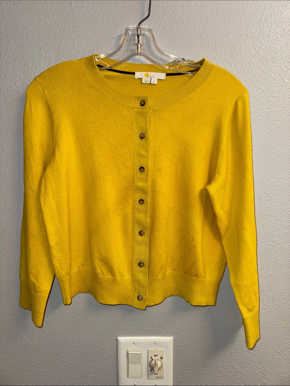Boden-Womens Mustard Button-Front Crewneck Sweater-SZ M